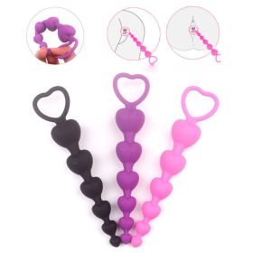 Soft Silicone Anal Beads Long Butt Plugs Ass Massage Heart Shape Anal Plug Dilator Adult Sexual Games Sex Toys for Gay Men Women (Color: Black)